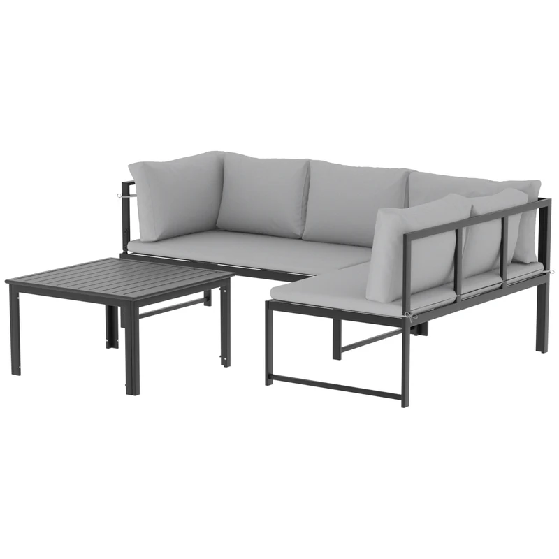Outsunny Conjunto De Jardín Exterior De 3 Piezas En Forma De L Con Cojines Gris