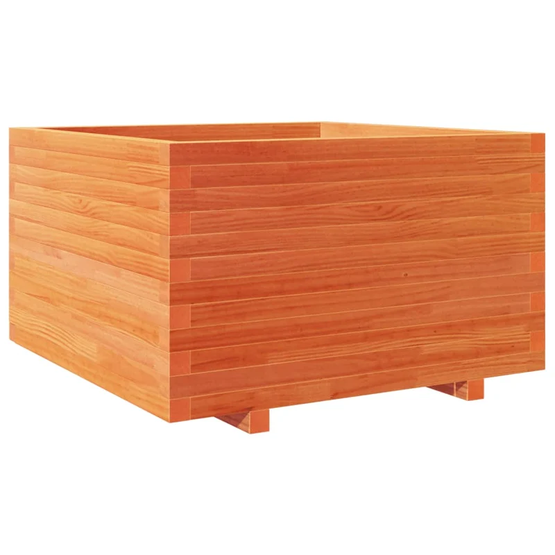 Jardinera Madera Maciza De Pino Marrón Cera 80x80x49,5 Cm