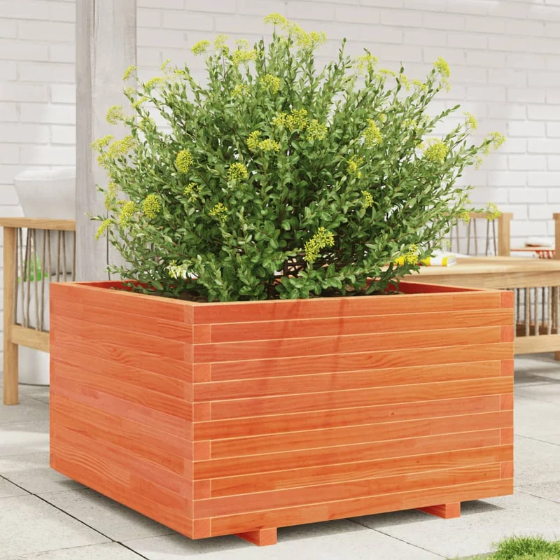 Jardinera Madera Maciza De Pino Marrón Cera 80x80x49,5 Cm