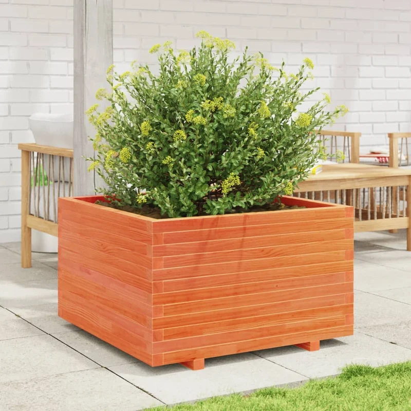 Jardinera Madera Maciza De Pino Marrón Cera 80x80x49,5 Cm