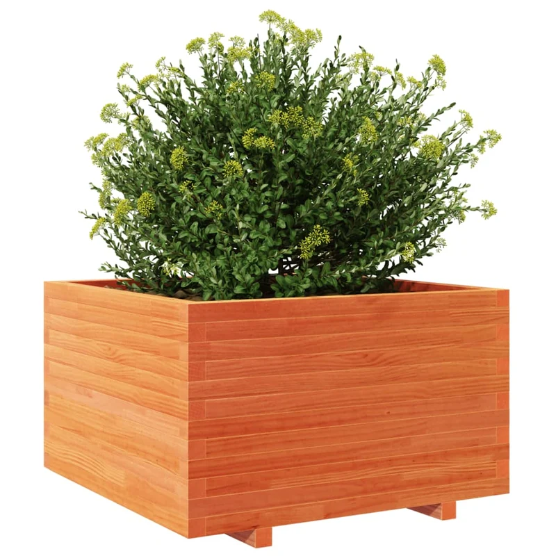 Jardinera Madera Maciza De Pino Marrón Cera 80x80x49,5 Cm