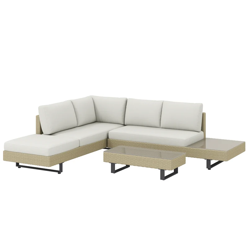 Outsunny Conjunto Muebles Jardín Exterior De Ratán De 3 Piezas Cojines Beige