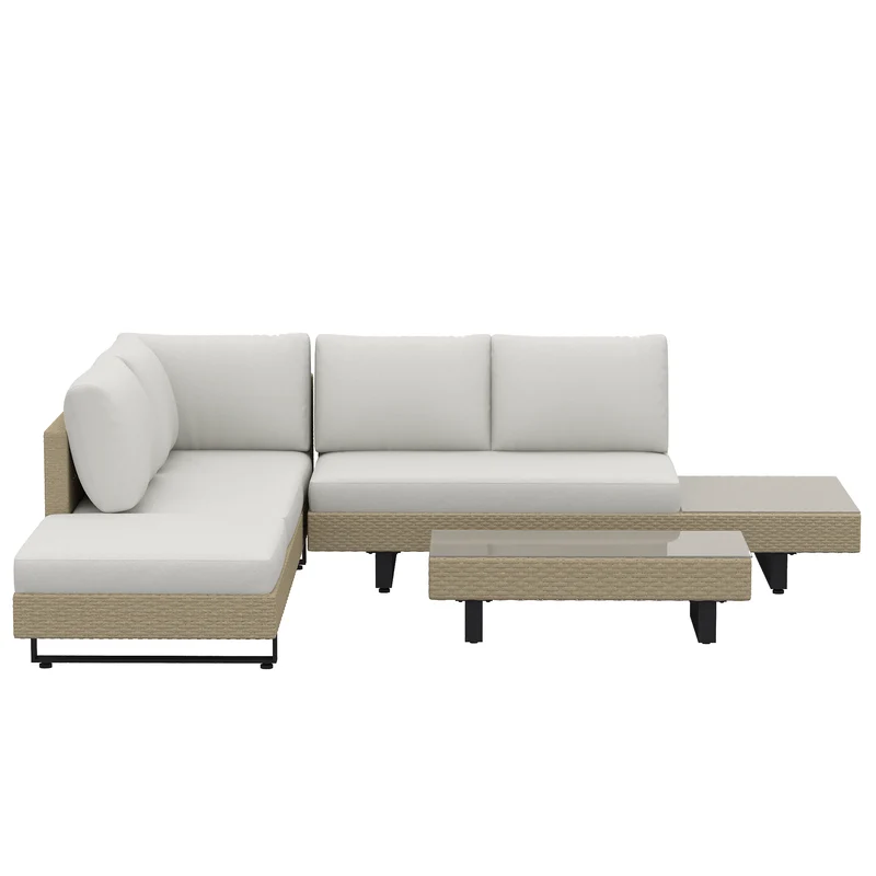 Outsunny Conjunto Muebles Jardín Exterior De Ratán De 3 Piezas Cojines Beige