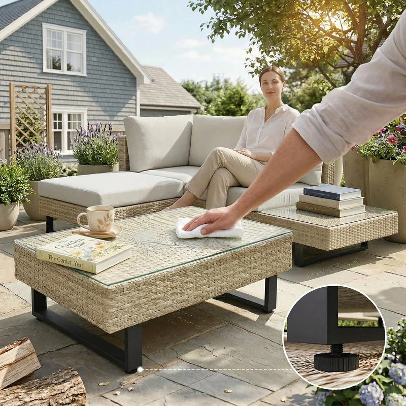 Outsunny Conjunto Muebles Jardín Exterior De Ratán De 3 Piezas Cojines Beige