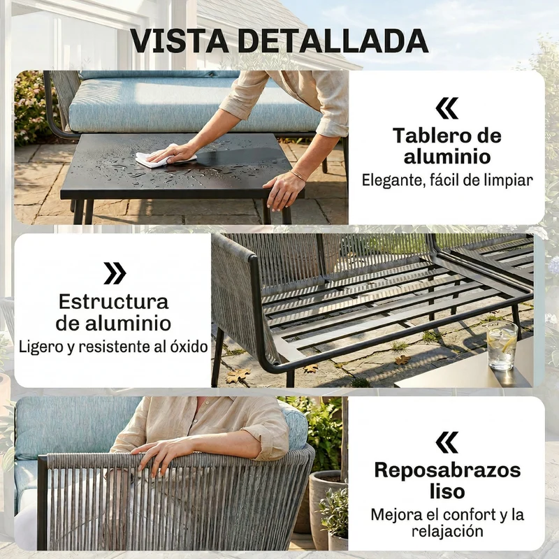 Outsunny Conjunto De Muebles De Ratán 2 Sofá De 2 Plazas Sofá De Esquina Mesa