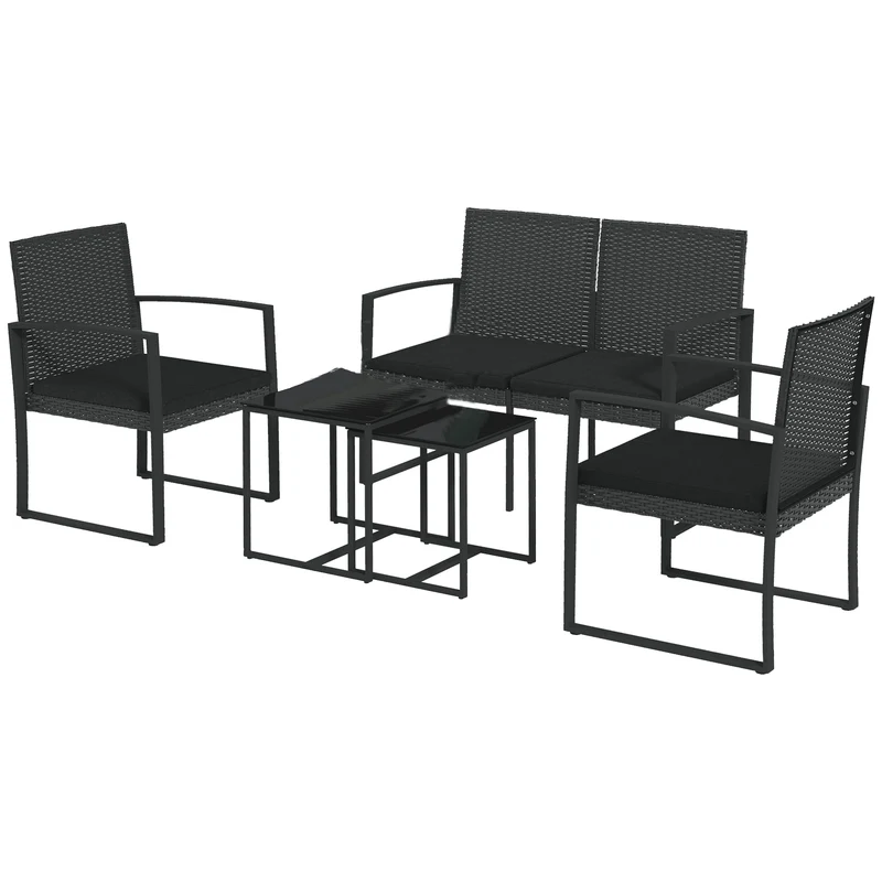 Outsunny Conjunto De Muebles De Jardín De Ratán Sintético De 5 Piezas Negro