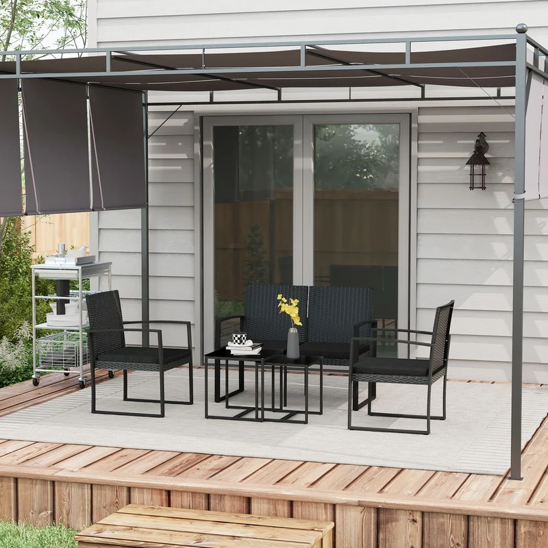 Outsunny Conjunto De Muebles De Jardín De Ratán Sintético De 5 Piezas Negro
