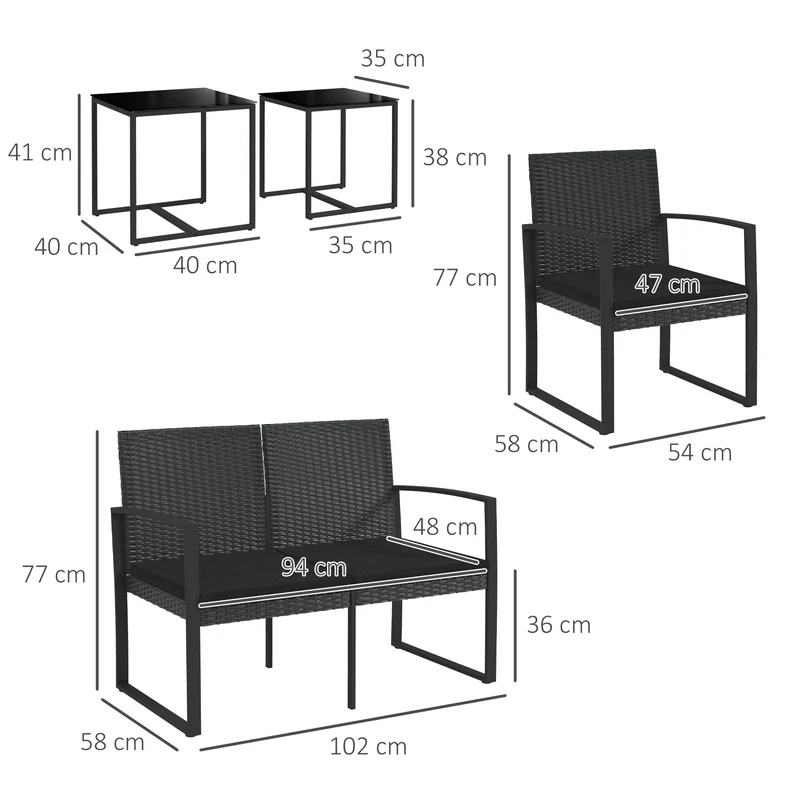 Outsunny Conjunto De Muebles De Jardín De Ratán Sintético De 5 Piezas Negro