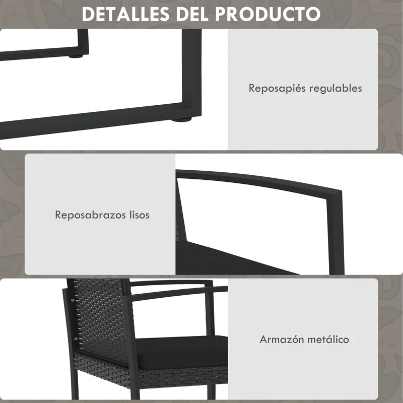 Outsunny Conjunto De Muebles De Jardín De Ratán Sintético De 5 Piezas Negro