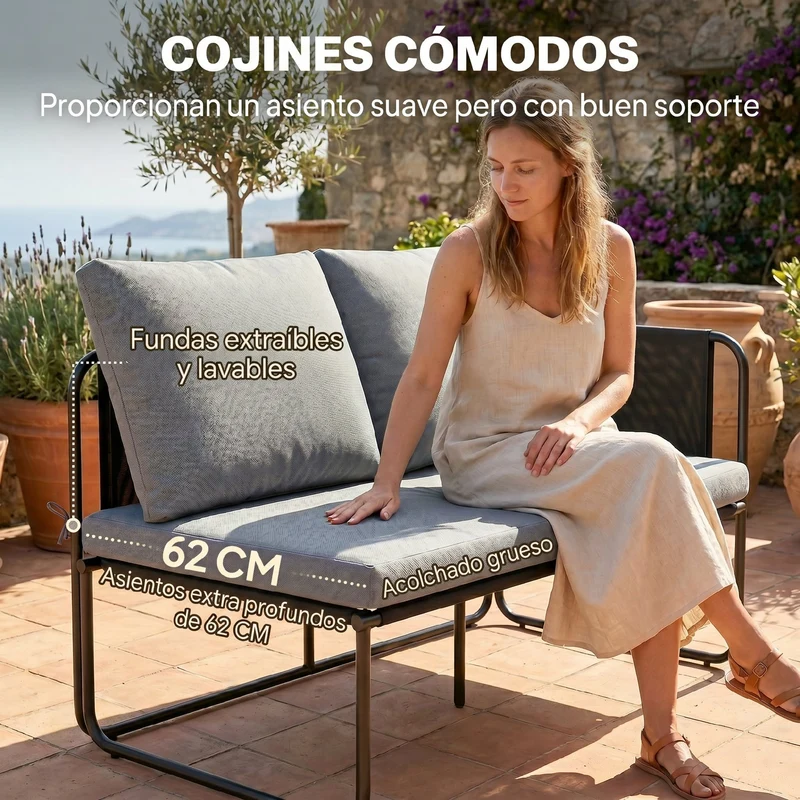 Outsunny Conjunto Jardín Exterior De 4 Piezas 2 Mesas De Vidrio 2 Sofás Cojines
