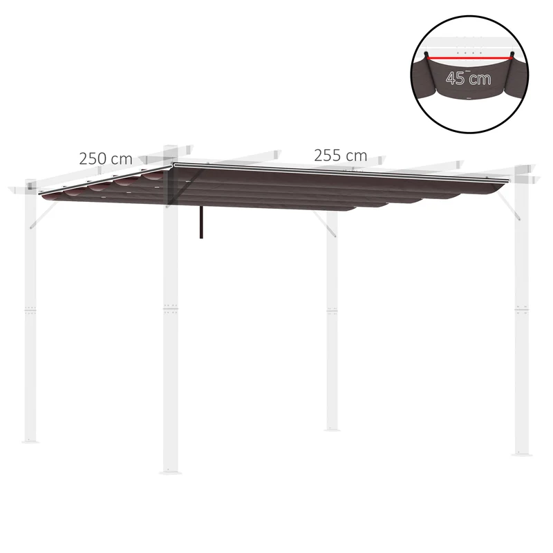 Outsunny Techo de Pérgola 2,5x2,55 m Techo de Repuesto Retráctil para Sombrilla Toldo de Tela para Cenador Jardín con 10 Orificios de Drenaje Café