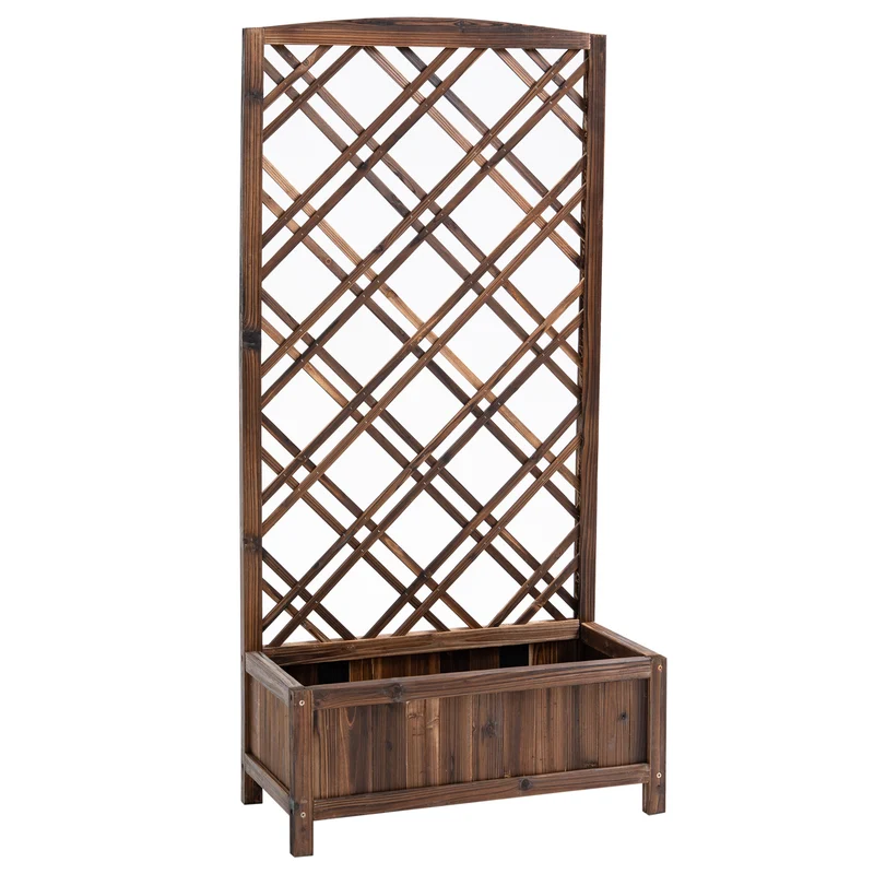 Outsunny Jardinera con Enrejado Jardinera con Celosía de Madera Macetero con Soporte para Trepadora Cultivos Plantas en Exterior Terraza Jardín Balcón 60x30x122,5 cm Marrón