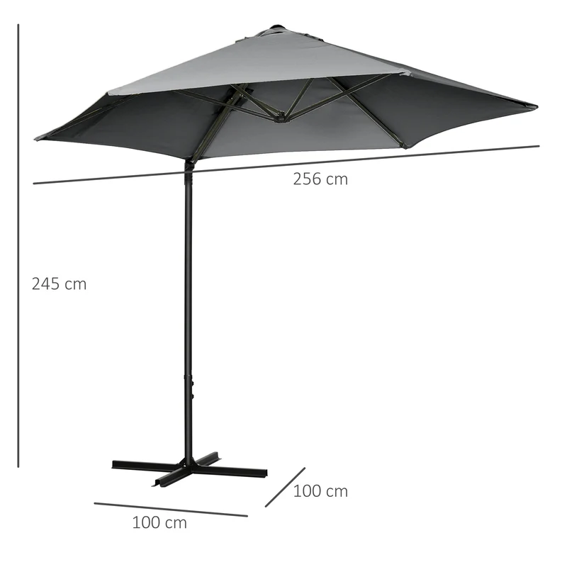 Outsunny Sombrilla de Jardín Ø256x245 cm Parasol Excéntrico Rotación de 360° con Apertura Manual y Base Cruzada para Patio Terraza Exterior Gris Oscuro