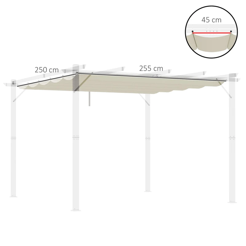 Outsunny Techo de Pérgola 2,5x2,55 m Techo de Repuesto Retráctil para Sombrilla Toldo de Tela para Cenador Jardín con 10 Orificios de Drenaje Crema