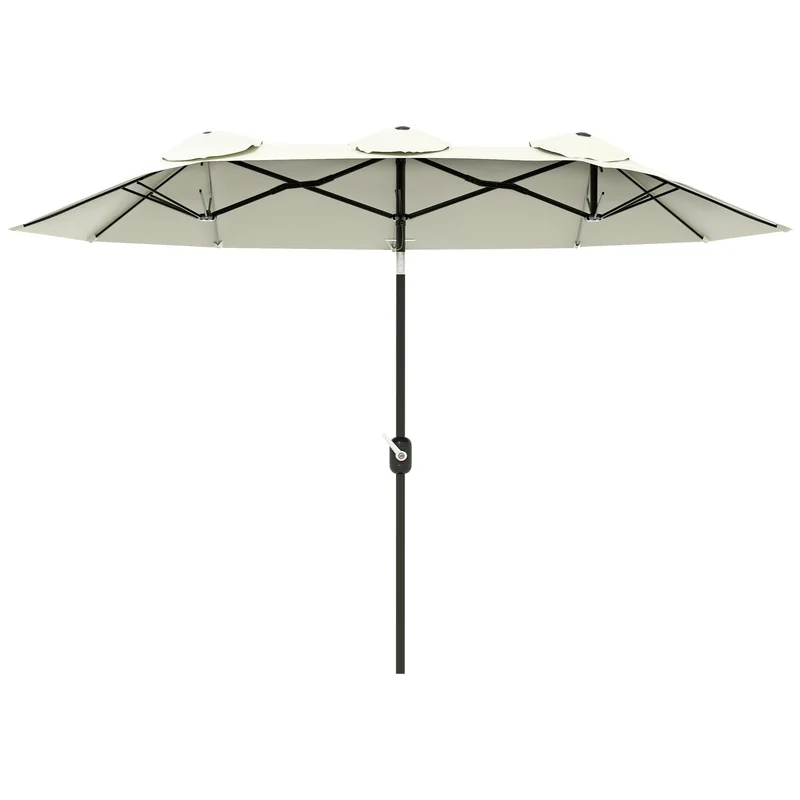 Outsunny Sombrilla Doble 2,95x1,52 m Sombrilla Terraza Exterior con Inclinación de 45° Manivela Manual y 3 Orificios de Ventilación Sombrilla Grande para Terraza Playa Piscina Beige