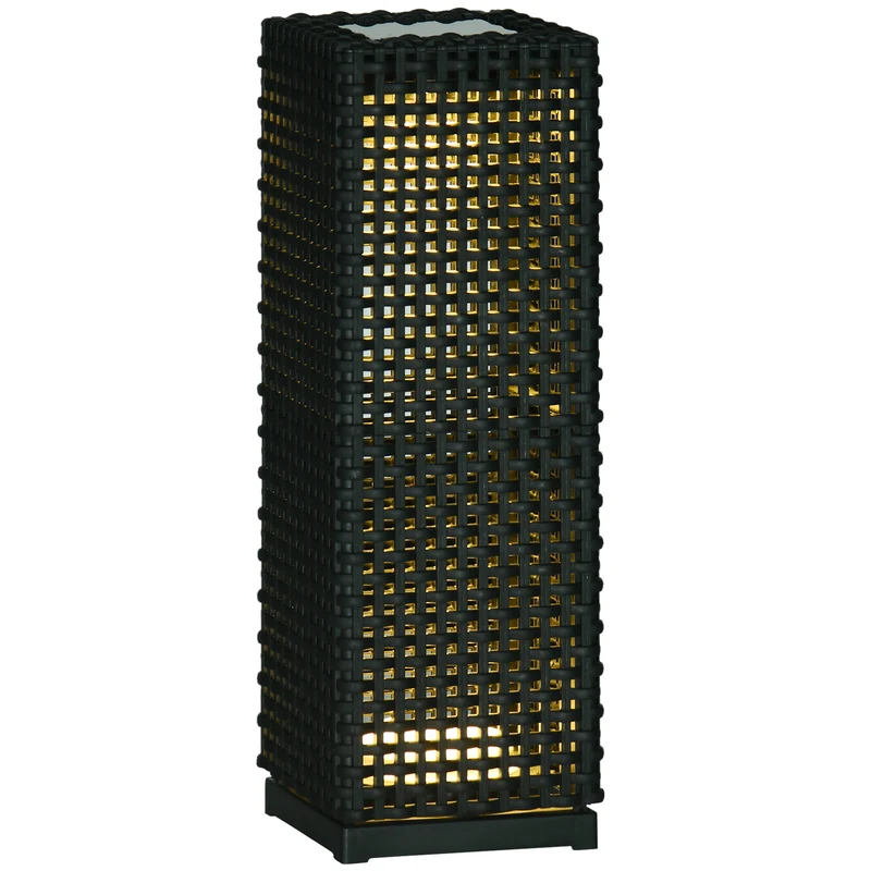 Outsunny Lámpara de Pie de Ratán Sintético Linterna Solar con Luces LED Control Automático para Decoración en Interiores y Exteriores 15,5x15,5x47 cm Negro