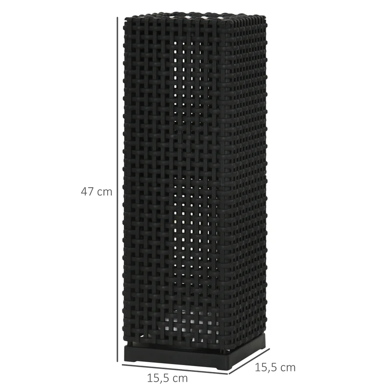 Outsunny Lámpara de Pie de Ratán Sintético Linterna Solar con Luces LED Control Automático para Decoración en Interiores y Exteriores 15,5x15,5x47 cm Negro