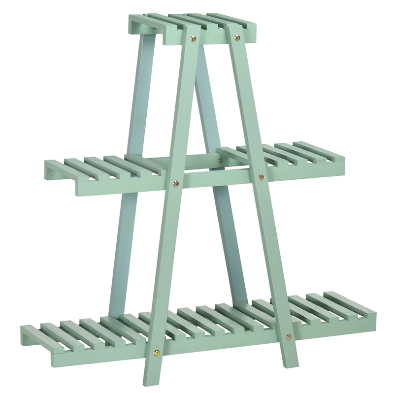 Outsunny Soporte de Madera para Plantas Estantería para Flores de 3 Niveles Estantería Decorativa para Interiores Exteriores Terraza Jardín Balcón 76x26x76 cm Verde