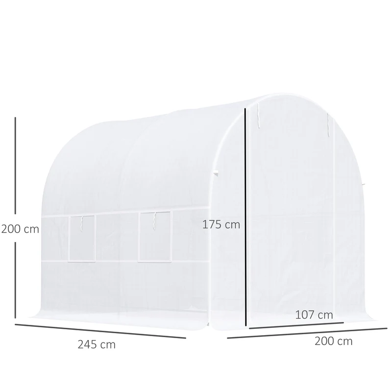Outsunny Invernadero de Exterior 2,5x2x2 m Invernadero de Túnel con 4 Ventanas de Malla y Puerta Enrollable con Cremallera Invernadero de Huerto Anti-UV para Patio Jardín Blanco