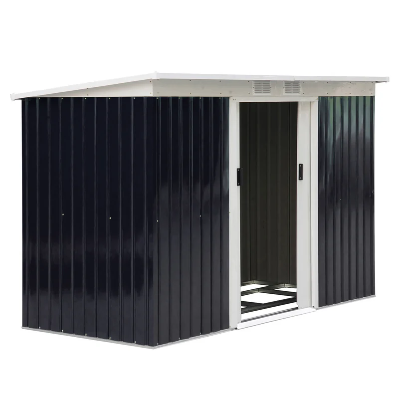 Outsunny Caseta de Jardín Exterior 3,2 m² 280x130x172 cm Cobertizo de Jardín Exterior con Puerta Corredera Techo Inclinado Base Refuerzo (Suelo NO Incluido) y 2 Ventanas Gris Oscuro