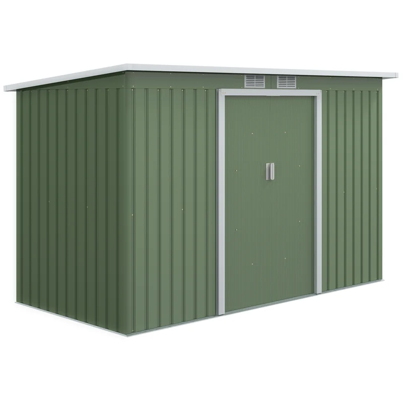 Outsunny Caseta de Jardín Exterior 3,2 m² 280x130x172 cm Cobertizo de Jardín Exterior con Puerta Corredera Techo Inclinado Base Refuerzo (Suelo NO Incluido) y 2 Ventanas Verde