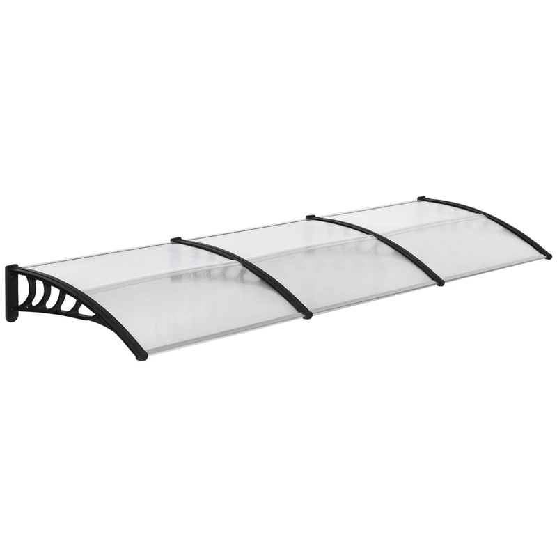 Outsunny Tejadillo de Protección 303x96 cm Marquesina Exterior para Puertas y Ventanas contra Sol y Lluvia con Soporte de Aleación de Aluminio PP Policarbonato Transparente