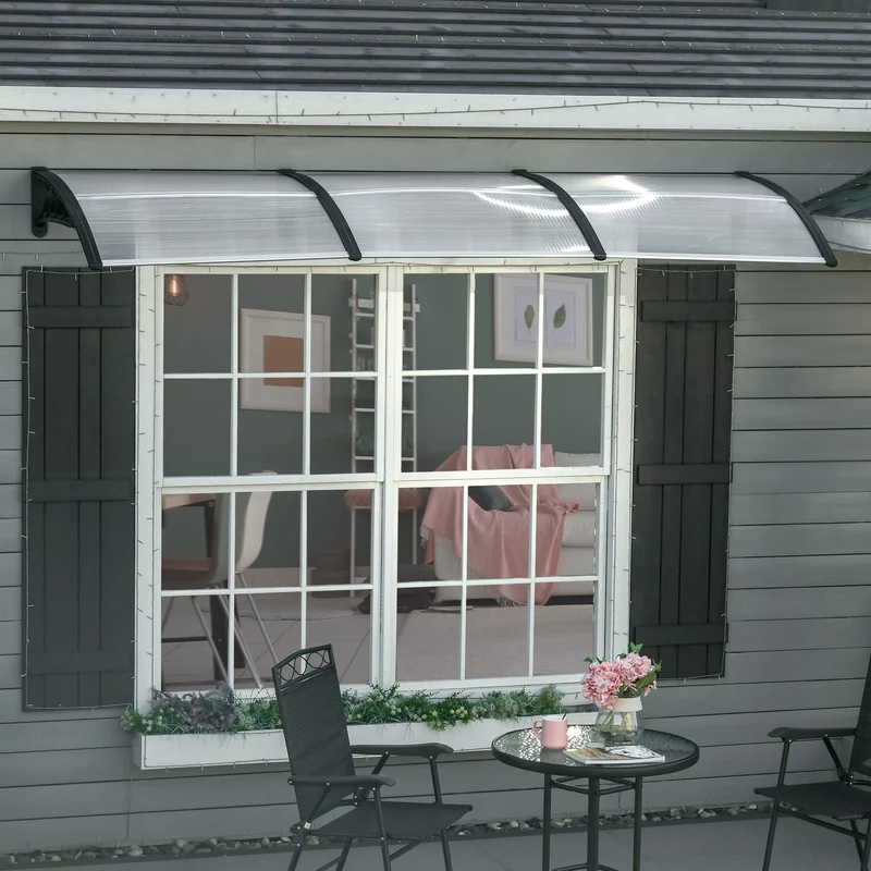 Outsunny Tejadillo de Protección 303x96 cm Marquesina Exterior para Puertas y Ventanas contra Sol y Lluvia con Soporte de Aleación de Aluminio PP Policarbonato Transparente