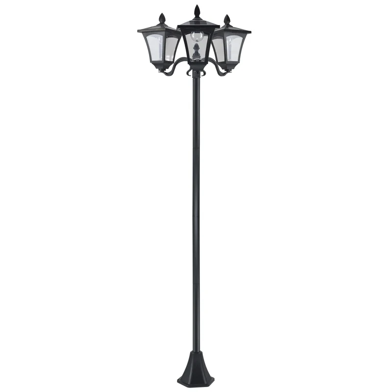 Outsunny Farol Solar de Jardín con 3 Luces LED Impermeable IP44 Sensor de Noche Farola de Exterior para Camino Terraza Patio 51,5x47x182,5 cm Negro