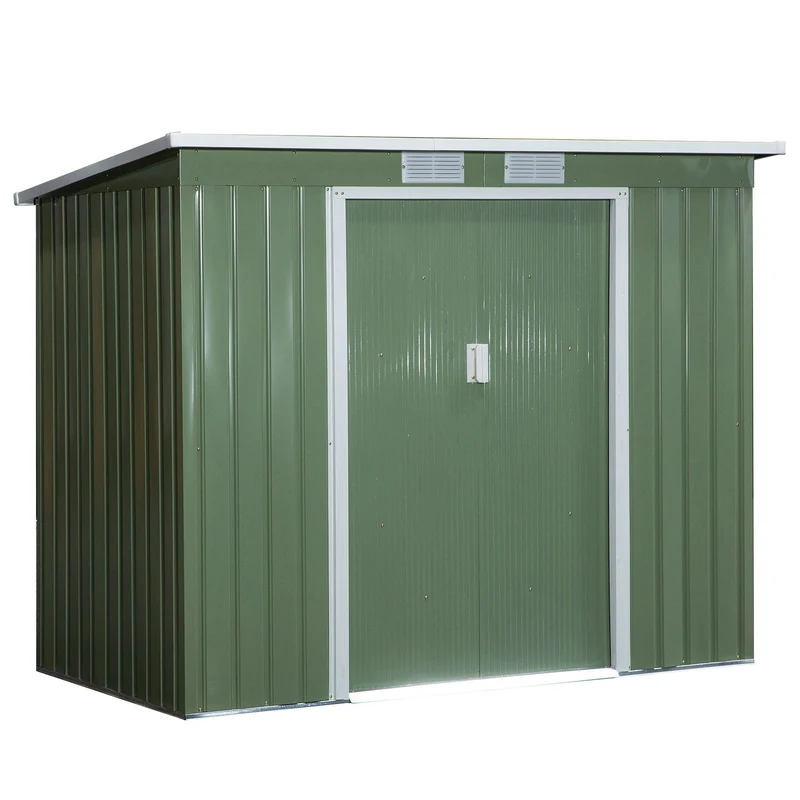 Outsunny Caseta de Jardín Exterior 2,42 m² 213x130x172 cm Cobertizo de Jardín Exterior con Puerta Corredera Techo Inclinado Base Refuerzo (Suelo NO Incluido) y 2 Ventanas Verde