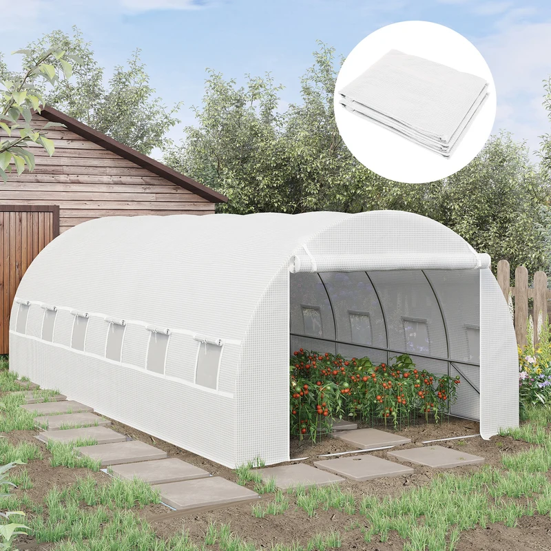 Outsunny Plásticos para Invernaderos 6x3x2 m Cubierta de Repuesto para Invernadero de Polietileno con 12 Ventanas y Puerta Enrollable Protección de Plantas para Jardín Blanco