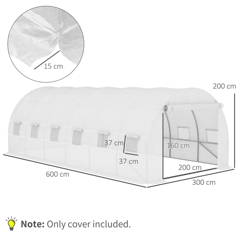 Outsunny Plásticos para Invernaderos 6x3x2 m Cubierta de Repuesto para Invernadero de Polietileno con 12 Ventanas y Puerta Enrollable Protección de Plantas para Jardín Blanco