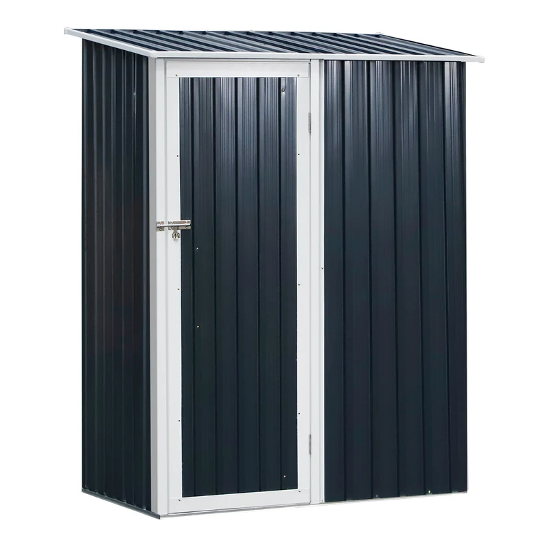Outsunny Caseta de Jardín 1,27 m² 143x89x186 cm Cobertizo Exterior Metálico con Puerta Cerradura y Orificios de Drenaje para Almacenamiento de Herramientas Gris