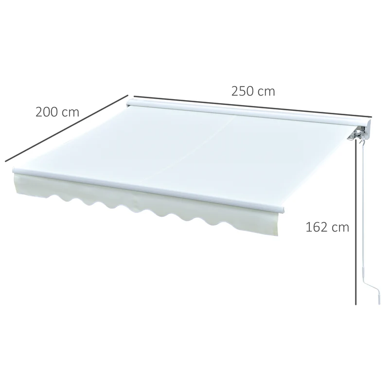 Outsunny Toldo Retráctil de Pared 250x200 cm Automática y Manual con Manivela y Mando a Distancia Luces LED Ajustable en Ángulo para Exterior Balcón Jardín Terraza Aluminio Blanco