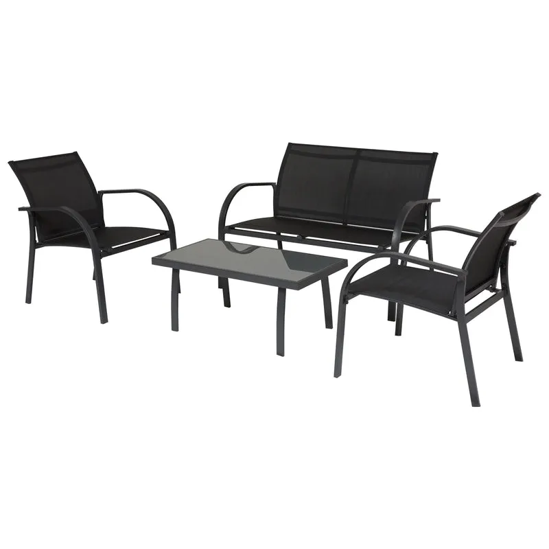 Conjunto Set Muebles de Jardín para Interiores y Exteriores 4 Piezas Incluye Una Mesa 84x44x36cm Dos Sillones 67x60x76 cm y Una Sofá 67x110x76 cm Estilo Elegante Negro