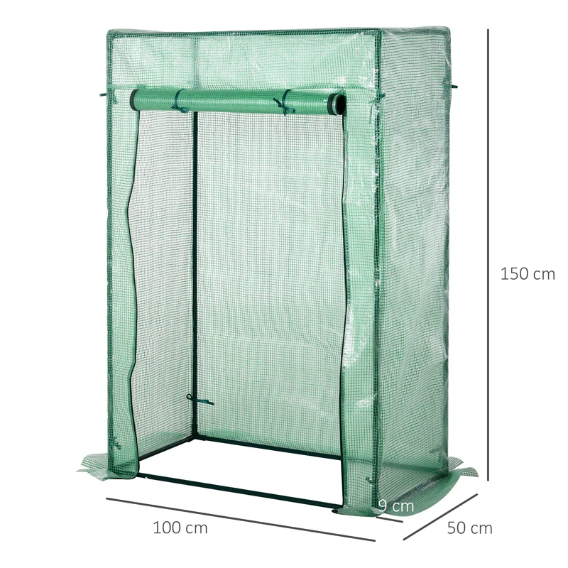 Outsunny Invernadero con Puerta Enrollable y Estructura de Acero Invernadero de Jardín Terraza Patio para Cultivo de Plantas 100x50x150 cm Verde