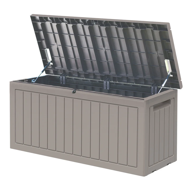 Outsunny Baúl de Almacenamiento Exterior 290L con Asas y Ruedas Incorporados Candado Arcón para Patio Jardín Piscina Carga Máx. 50 kg 124x52,5x56,5 cm Gris Claro