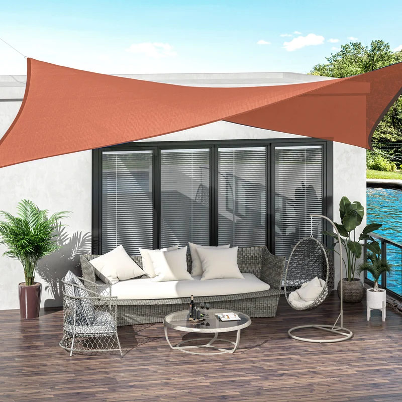 Outsunny Toldo Vela Rectángulo 4x6m Vela de Sombra para Terraza Jardín Camping Resistente al Agua Protección UV Poliéster Color Oxido Rojo