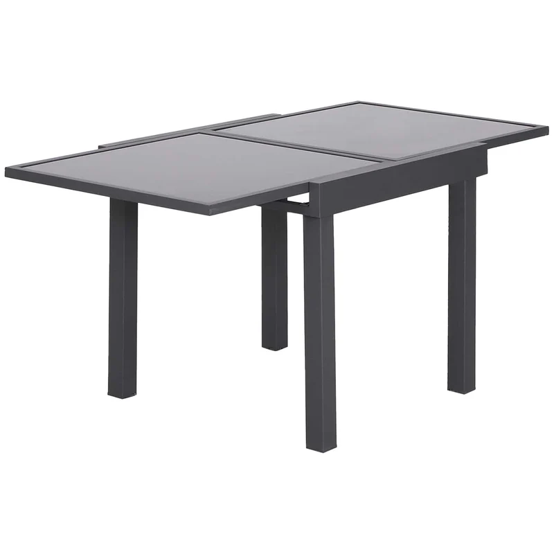 Outsunny Mesa de Jardín Mesa Extendida de Aluminio Mesa de Comedor Rectangular Tabla Vidrio Templado Carga 50kg para Terraza Patio Exterior Ofrecer Espacio Extra