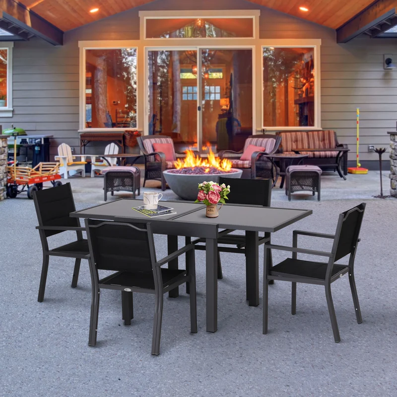 Outsunny Mesa de Jardín Mesa Extendida de Aluminio Mesa de Comedor Rectangular Tabla Vidrio Templado Carga 50kg para Terraza Patio Exterior Ofrecer Espacio Extra