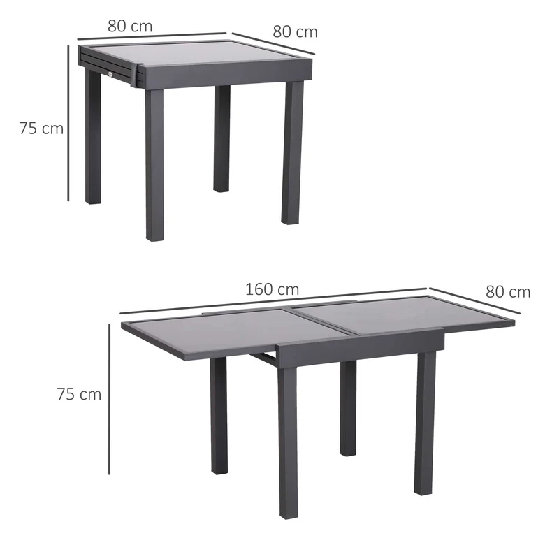 Outsunny Mesa de Jardín Mesa Extendida de Aluminio Mesa de Comedor Rectangular Tabla Vidrio Templado Carga 50kg para Terraza Patio Exterior Ofrecer Espacio Extra