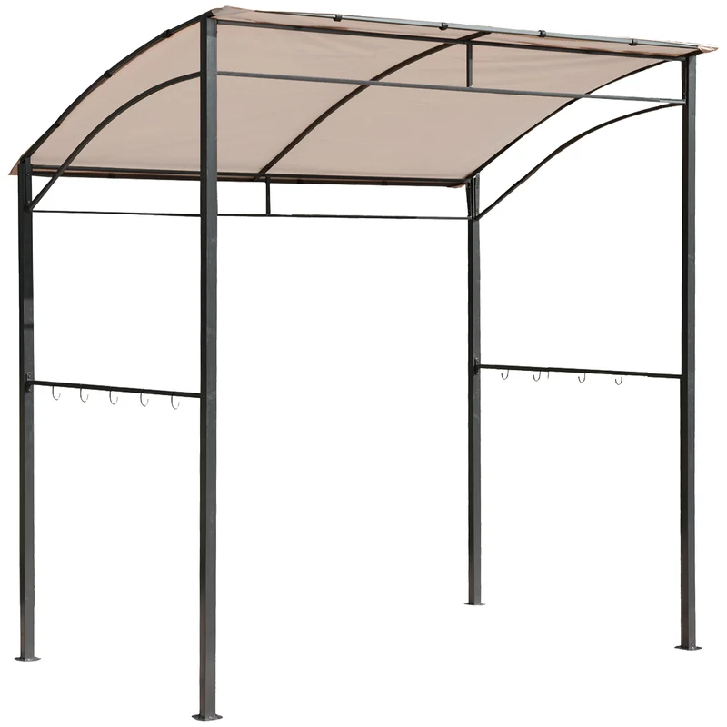 Outsunny Pérgola de Jardín Gazebo para Barbacoa con 10 Ganchos Colgador Techo Curvo Protección BBQ Fiestas al Aire Libre 215x150x220 cm Ocre