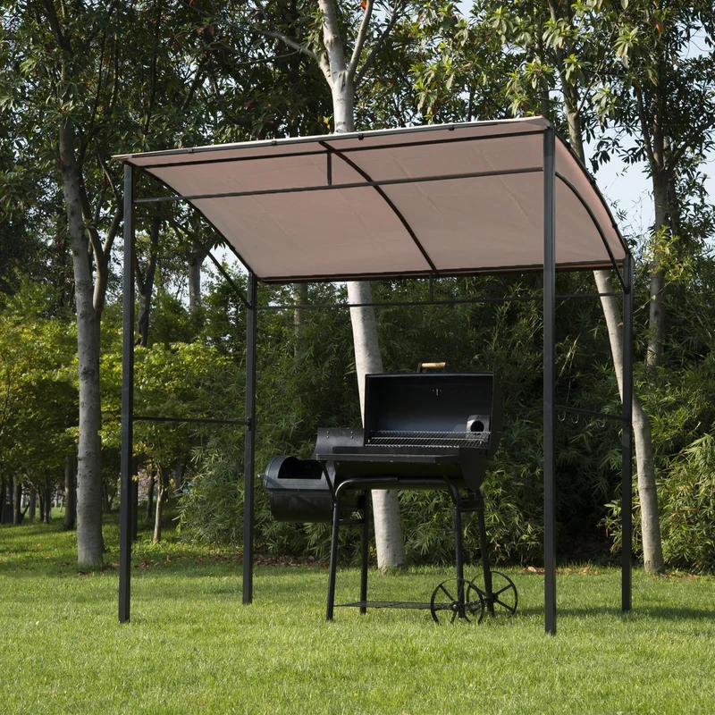 Outsunny Pérgola de Jardín Gazebo para Barbacoa con 10 Ganchos Colgador Techo Curvo Protección BBQ Fiestas al Aire Libre 215x150x220 cm Ocre
