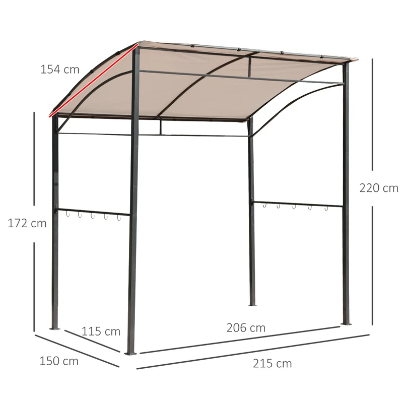 Outsunny Pérgola de Jardín Gazebo para Barbacoa con 10 Ganchos Colgador Techo Curvo Protección BBQ Fiestas al Aire Libre 215x150x220 cm Ocre