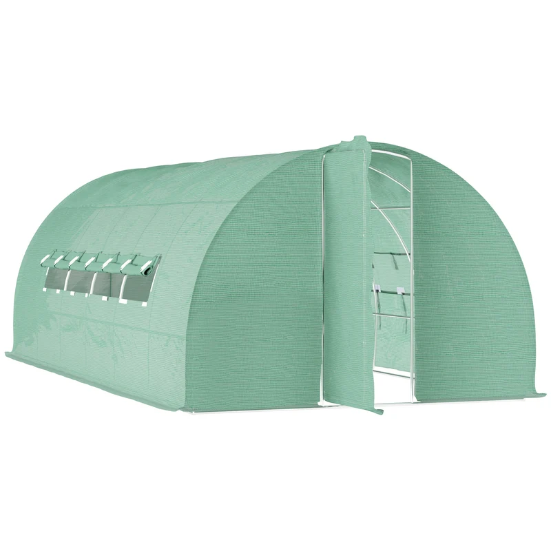 Outsunny Invernadero de Jardines y Huertos con Ventanas para Cultivos Plantas y Verduras 6x3x2 m Cubierta de PE 140 g/㎡ Material de Acero