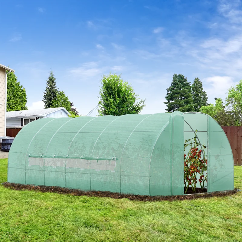 Outsunny Invernadero de Jardines y Huertos con Ventanas para Cultivos Plantas y Verduras 6x3x2 m Cubierta de PE 140 g/㎡ Material de Acero