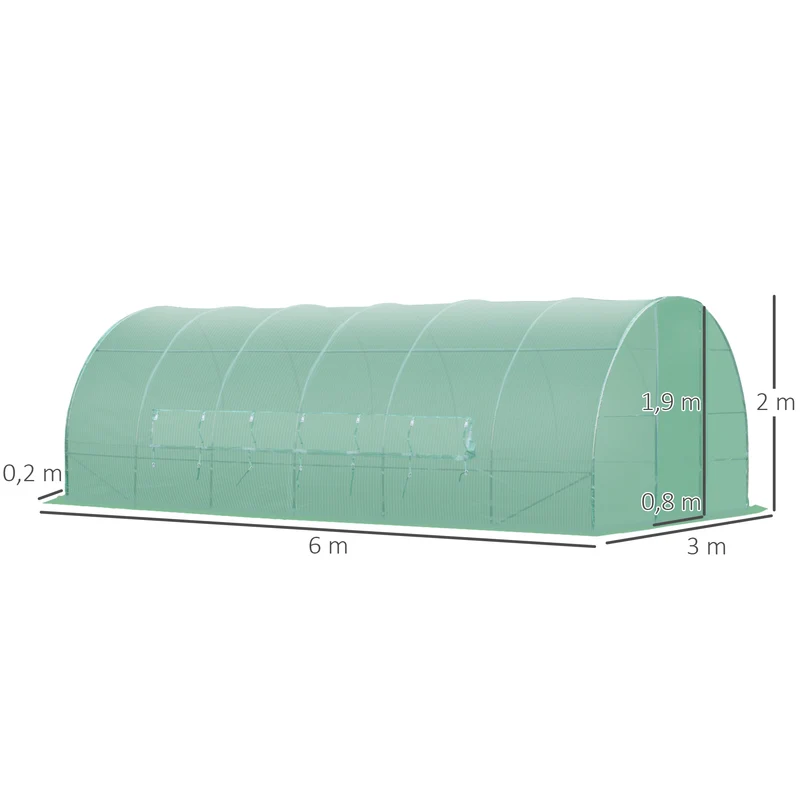 Outsunny Invernadero de Jardines y Huertos con Ventanas para Cultivos Plantas y Verduras 6x3x2 m Cubierta de PE 140 g/㎡ Material de Acero
