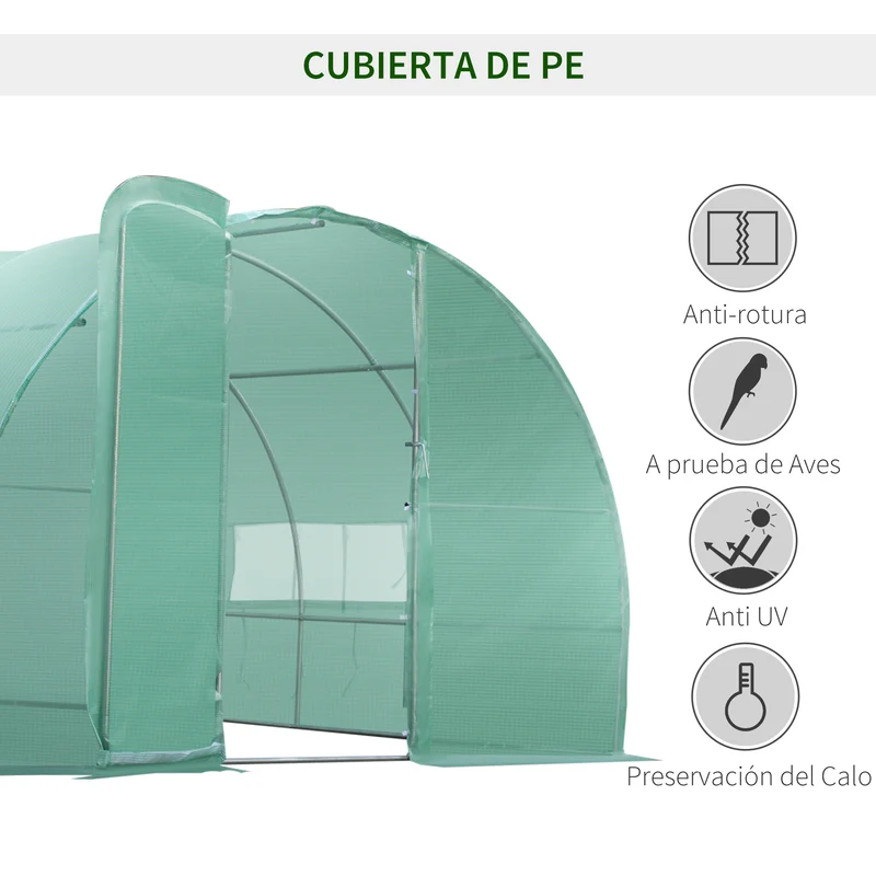 Outsunny Invernadero de Jardines y Huertos con Ventanas para Cultivos Plantas y Verduras 6x3x2 m Cubierta de PE 140 g/㎡ Material de Acero