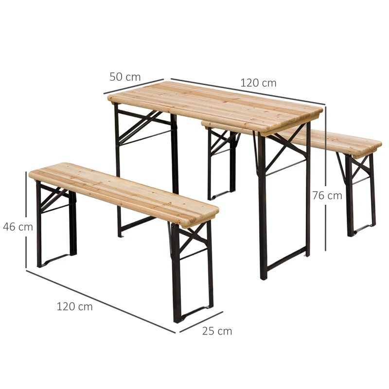 Outsunny Conjunto de Mesa y Bancos Set de Muebles Plegables para Picnic Mesa Cervecera Amplia de 120x50x76cm