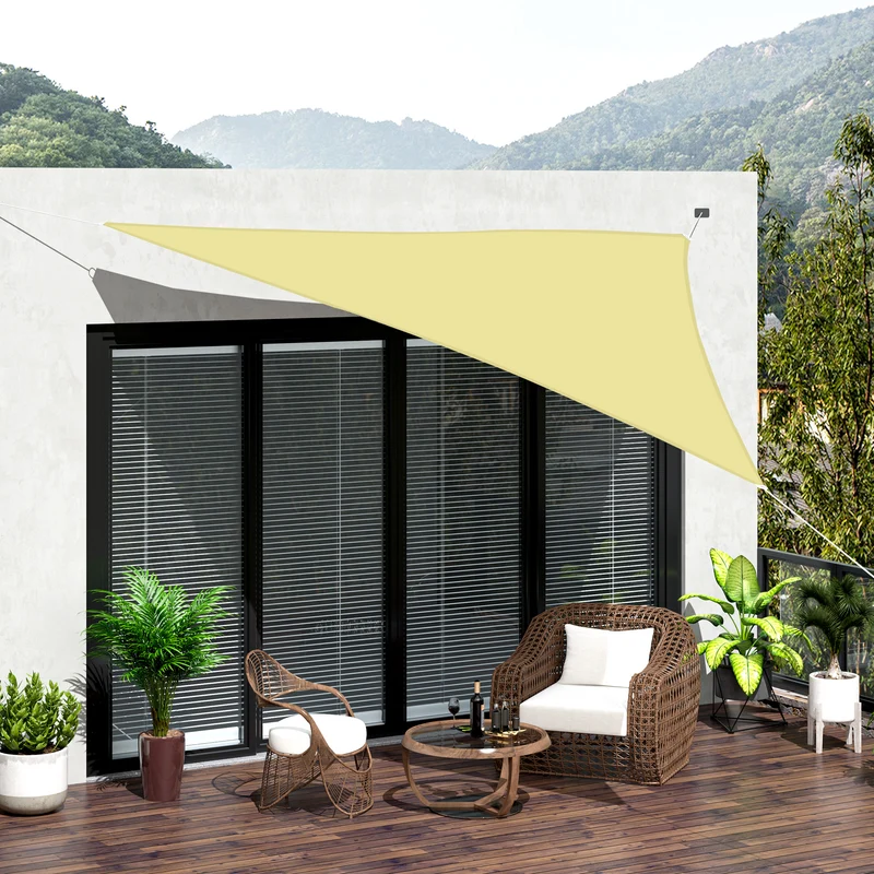 Outsunny Toldo de Vela 4x4x4 m Vela de Sombra Triangular Tela de Poliéster Anti-UV para Jardín Playa Camping Sombra Exterior Arena