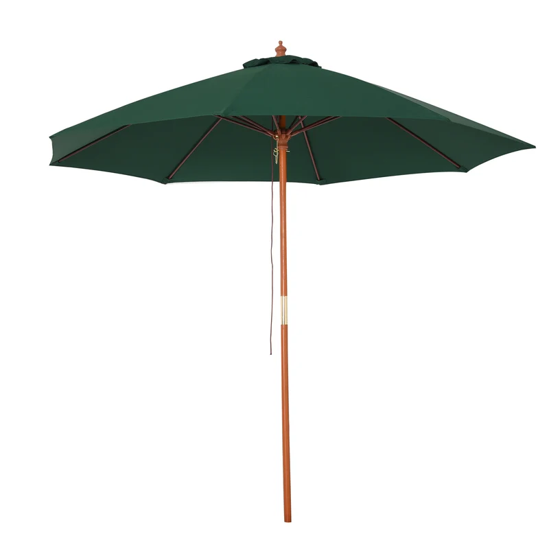 Outsunny Sombrilla Parasol con Poste Desmontable de Madera Ángulo Ajustable Ventilación Sistema de Polea para Exterior Jardín Patio Piscina Terraza Ø257x253 cm Verde Oscuro
